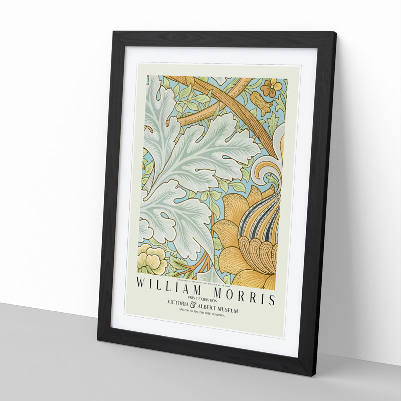 St. James Pattern with Border by William Morris - Picture Frame Graphic Art, 65cm H x 48cm W x 2cm D, Black