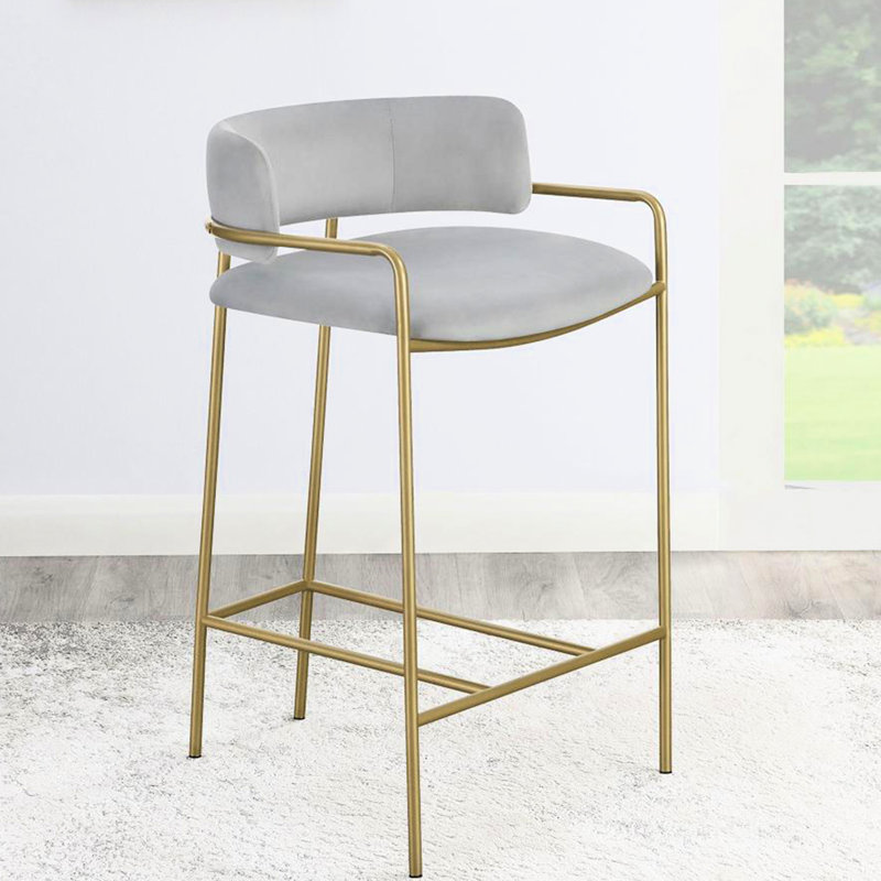 Tabouret à dossier bas en velours doré et gris pour espaces Mid-Century ou contemporains, style rétro, sièges confortables, motif uni, matériaux métalliques, 19,45 po de profondeur, 33,16 po de hauteur, 13,4 lb