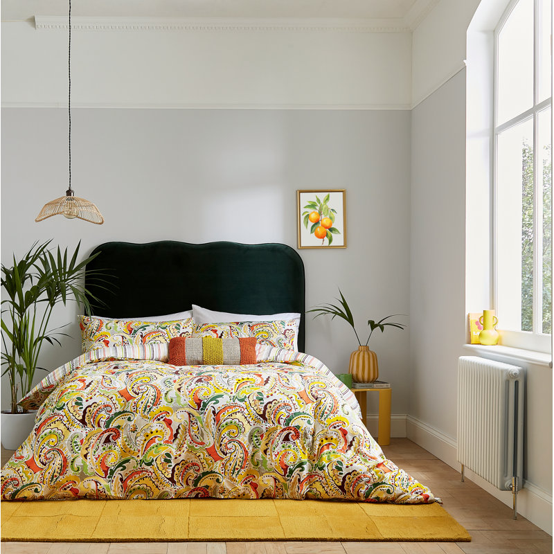 Penny Cotton Duvet Cover Set, Double Duvet Cover + 2 Pillowcases, Yellow