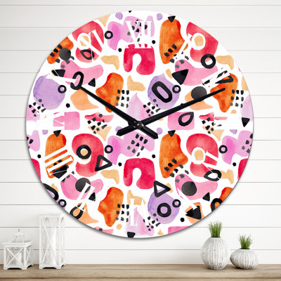 Horloge murale moderne avec formes organiques rétro mauve et rouge III