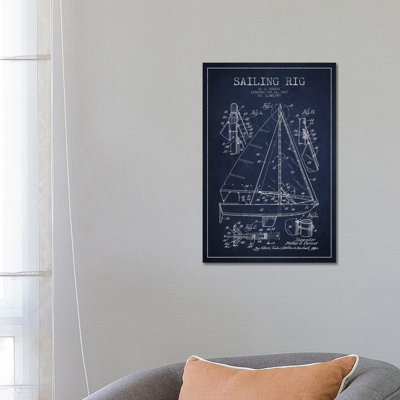 Voilier bleu marine - plan giclée sur toile tendue