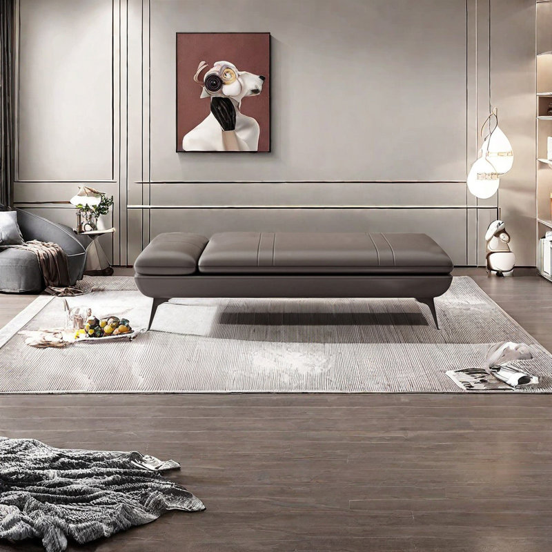 Banc rembourré Netram, H 16,53 po x l 68,89 po x P 19,68 po, Beige / gris foncé