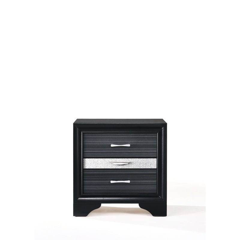 Table de chevet chic en noir avec deux grands espaces de rangement internes et un tiroir à bijoux noir: gardez votre chambre à coucher bien organisée