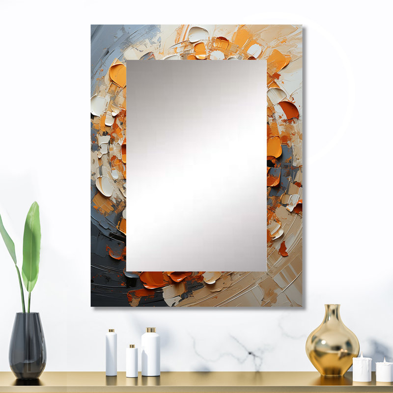 Orange and white abstract spiral collage - Abstract Collages Large Mirror, Modern Unique Wall Mirror Decor, Printed Metal Art