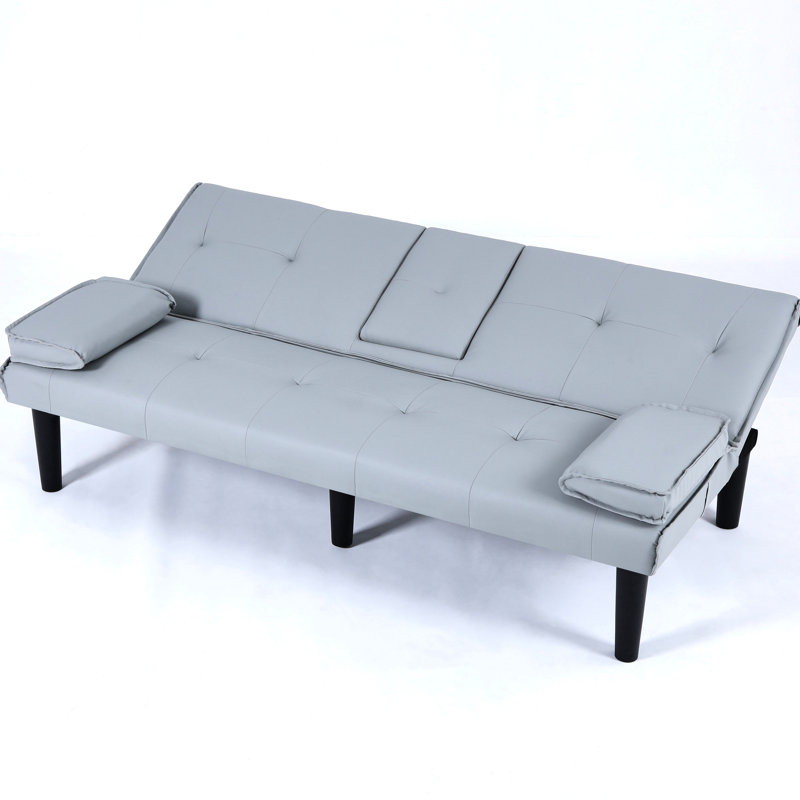Lit multifonctionnel gris de 67 pouces avec porte-gobelet, adapté à différents environnements domestiques, Gris clair