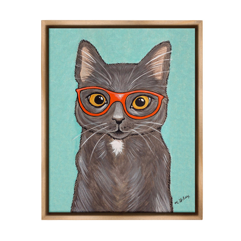 «Hipster Cat Red Glasses» par Michelle Gilsey sur, Cadre flottant orme Montalcino, H 21 po x l 17 po