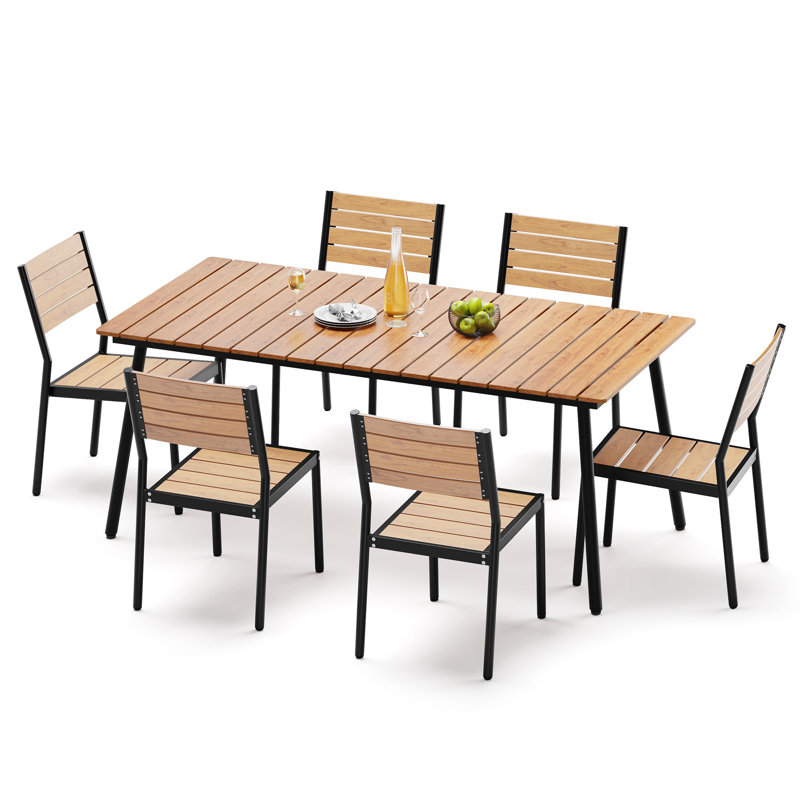 Ensemble de salle à manger 6 personnes L 70,87 po x L 33,07 po avec structure en aluminium, trou pour parasol et chaises sans accoudoirs