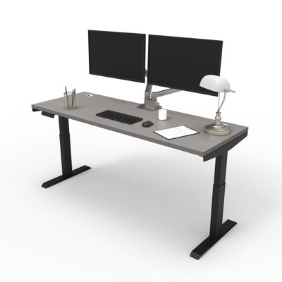 Skyscraper Electric Height Adjustable Standing Desk, Dual Motor and Digital Control with Memory, 60x24, Grey Strand Top with Black Frame