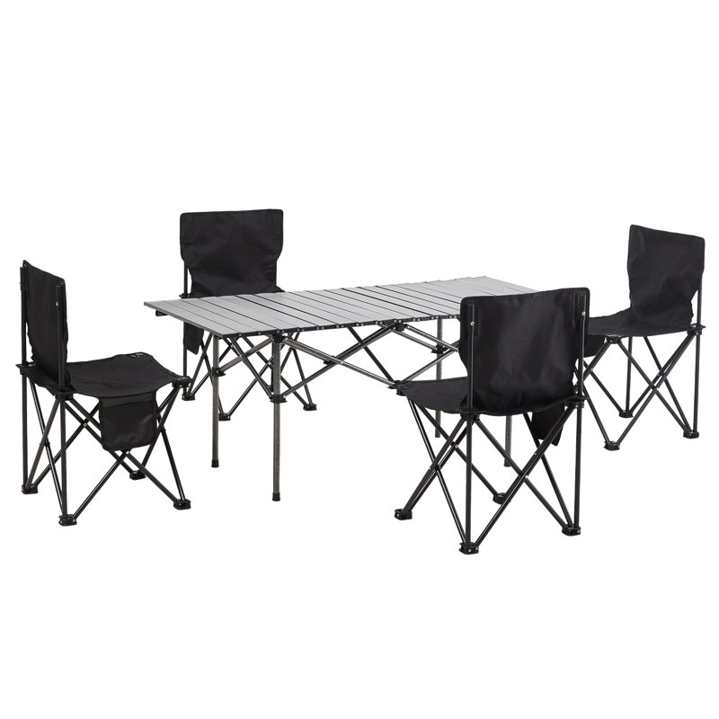4 - Person Patio Dining Set Rectangular Table, Gray, Black