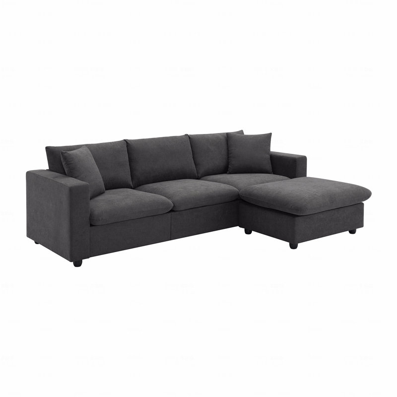 Ensemble de canapé modulaire 100,4 po x 64,6 po, canapé en forme de L avec 2 coussins gratuits et canapé rembourré en tissu de polyester à 4 places avec convertible et repose-pieds
