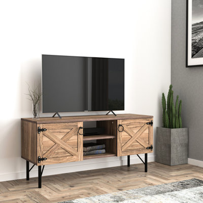 Walnut Vintage Media Console With 2 Cupboards, 21.51 In H Cupboards Tv Stand, Vintage, 29.4 Lb Product Weight, Wood