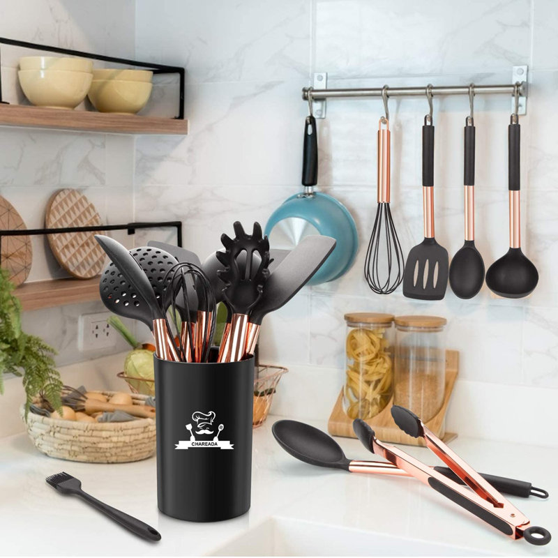 Ensemble de 14 cuillères à cuisson avec pot à ustensiles 14 pièces