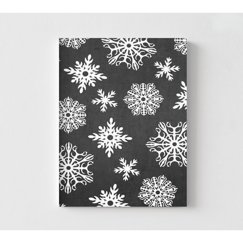 Flocons de neige, art mural noir et blanc, affiche encadrée saisonnière, impression d'hiver festive, décoration nordique simpliste au-dessus de l'art du foyer