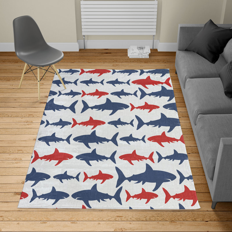 Tapis bleu marine / rouge / blanc, Rectangle, de 3 pi 11 po x 5 pi 10 po