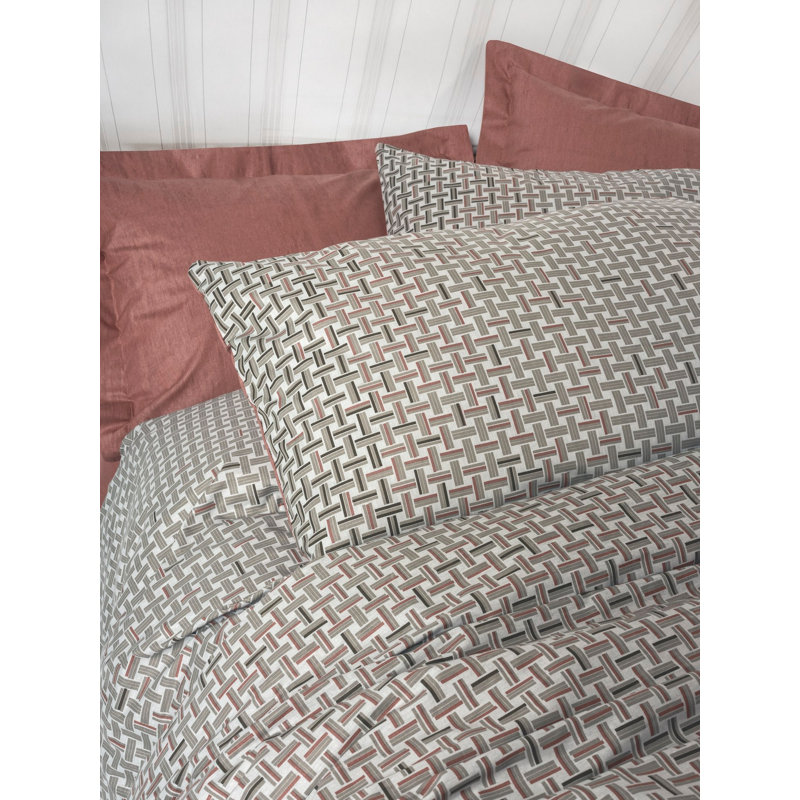100% Cotton Ranforce Quilt Cover Set, Tile Red and White & Grey, Duvet Cover 53.1 x 78.7 inches & Pillowcase 31.5 x 31.5 inches | Machine Washable, 145 Thread Count, Button & Envelope Closure | Elegant Bedroom Decor