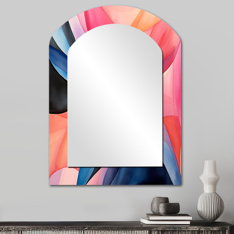 Motif géométrique de couleurs douces V - miroir mural décoratif géométrique asymétrique, miroir arqué moderne, impression d'art en métal