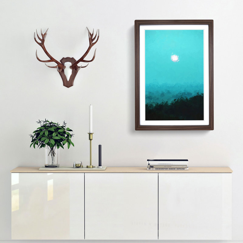 Moon Above Kavala in Greece - Picture Frame Graphic Art Print, Walnut Framed, 36cm H x 27cm W x 2cm D