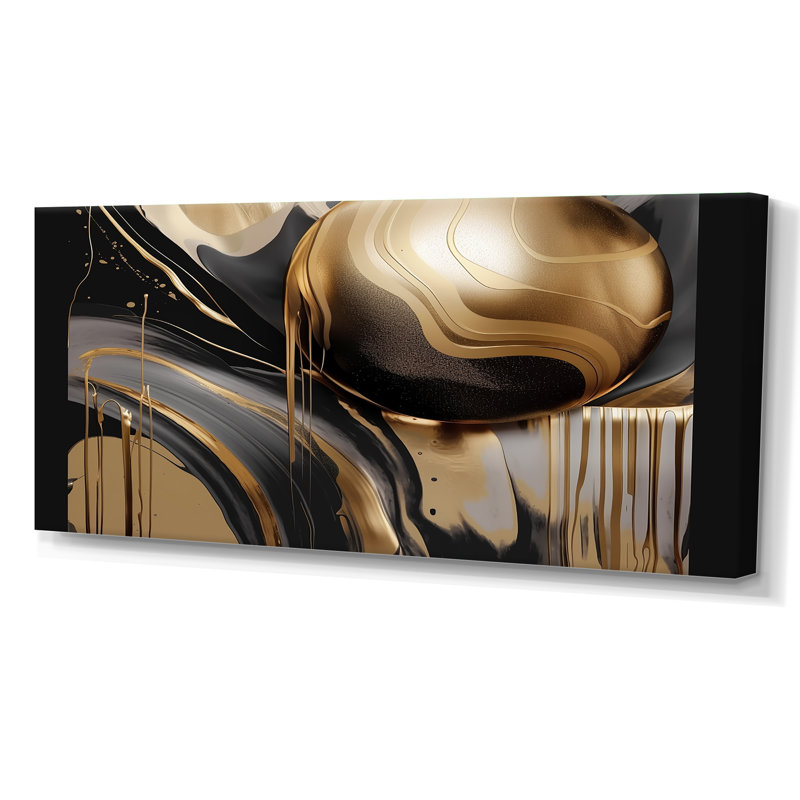 Impression sur toile encadrée dorée et noire captivante IV, Toile tendue, H 28 po x l 60 po, Sans cadre