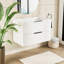 Meuble-lavabo mural blanc de 76 cm (30 pouces), design suspendu, grand tiroir de rangement, fini céramique lisse, sans lavabo, installation facile, solution idéale.