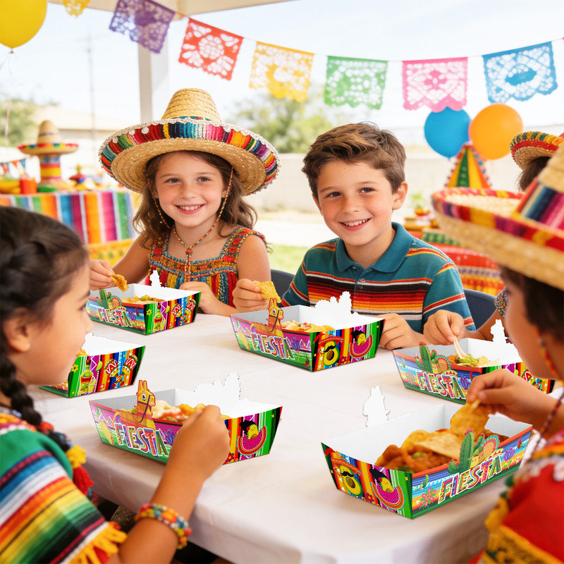 36 pièces décorations pour fêtes mexicaines, 36 plateaux de service fiesta mexicaine