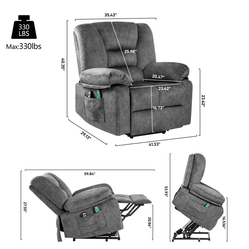 Fauteuil inclinable électrique avec massage 40,3 po, Gris