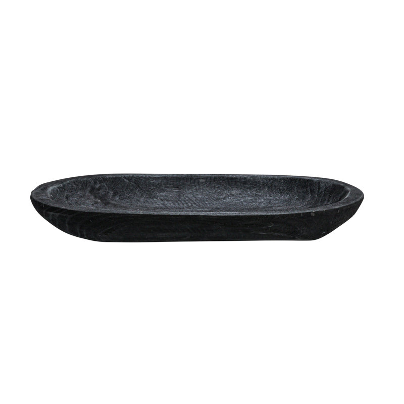Bol en bois de paulownia sculpté à la main, Noir, 2"H x 14.5"W x 10.25"D