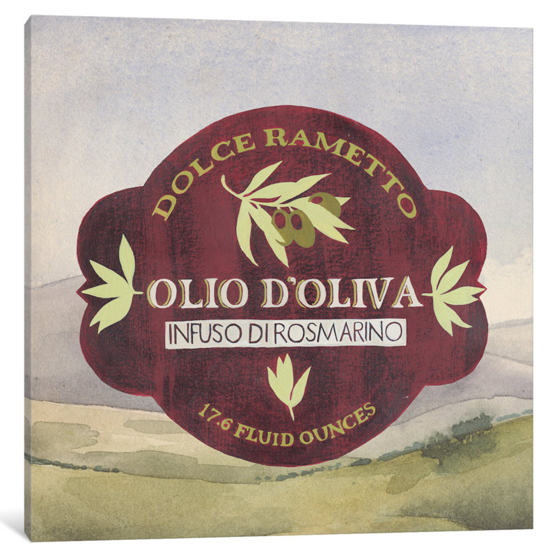 « olive oil labels ii », publicité rétro sur toile, H 26 po x l 26 po x P 1,5 po, Toile avec cadre noir, Pas de tapis