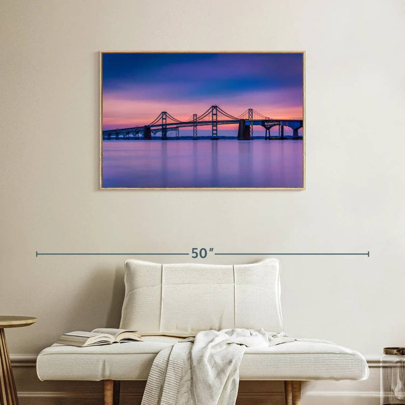 Majestic Chesapeake Bay Bridge, Cadre flottant en bois naturel, 37 po x 25 po