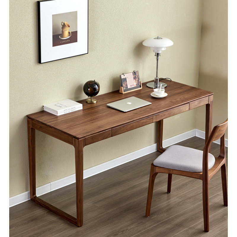 Élégant bureau d'écriture en bois de noyer avec cadre mince, 29.5" H x 70.9" W x 25.6" D