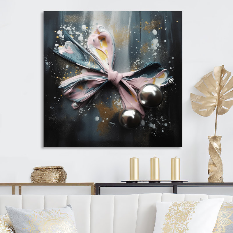 Glam rose et formes argentées II - impression sans cadre sur métal, H 29 po x l 29 po x P 1 po