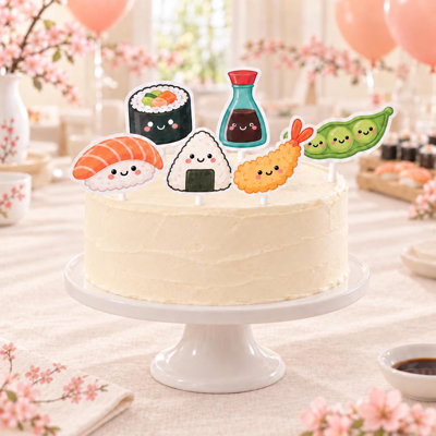 Ensemble de dessus à gâteau, 6 motifs de nourriture Kawaii (papier cartonné)