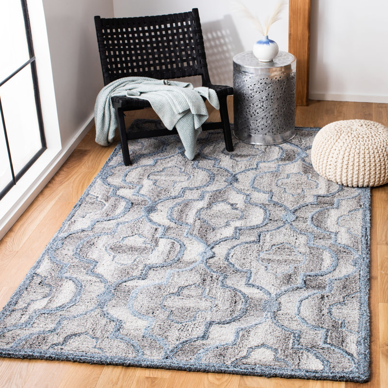 Tapis gris touffeté à la main à motif géométrique Meracia, Rectangle 8 pi x 10 pi
