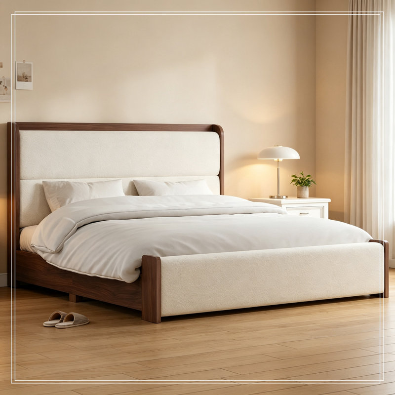 Tête de lit et pied de lit en bois avec plateforme Impriano, Brun