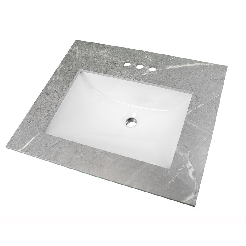 Plateau de meuble-lavabo noir en pierre mince 25 po x 22 po, gris