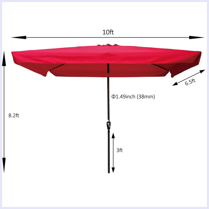 Parasol de patio 10 pi 6,5 pi, Rouge