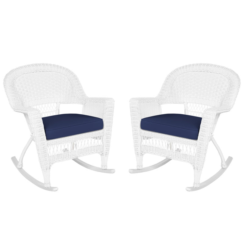 Chaise berçante en osier Raenesha, Blanc, Bleu