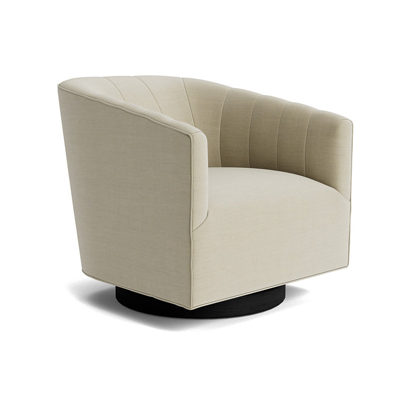 Cooper Upholstered Swivel Barrel Chair, Performance Linen - Flax, Black