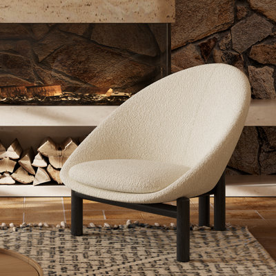 Cowry 34" Modern Boucle Accent Chair, Curved-Back Chair with Solid Wood Legs for Living Room