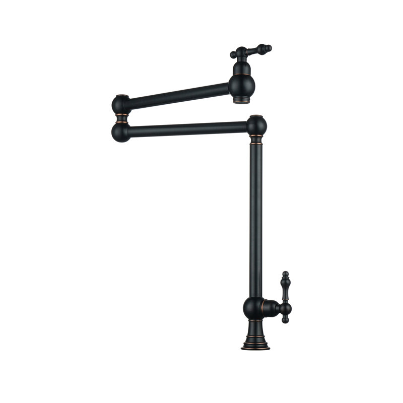 Deck Mounted Pot Filler With Double Handle Swing Folding Faucet In Solid Brass, Oil Rubbed Bronze
