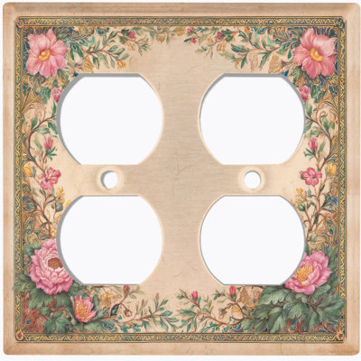 Couvercle de plaque d'interrupteur en métal; US Gang de taille standard US - cadre floral rétro rose