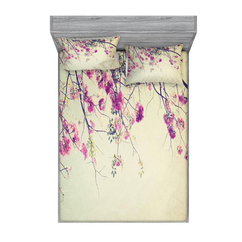Microfiber Floral Sheet Set, Queen Sheet Set with Fitted Sheet