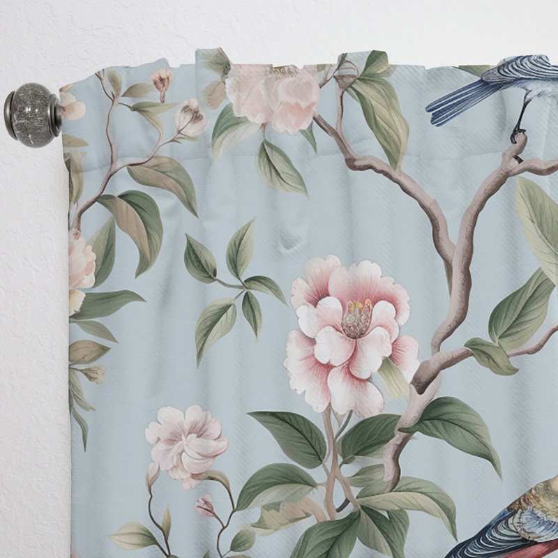 Chinoiserie With Birds and Peonies XIV - Traditional Curtain - Velvet Room Darkening - 1 panel, 52" W x 84" L