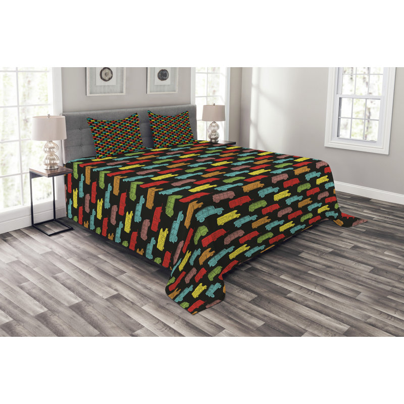Aekjot Black/Blue/Red Microfiber Bedspread Set, 220 x 264 cm