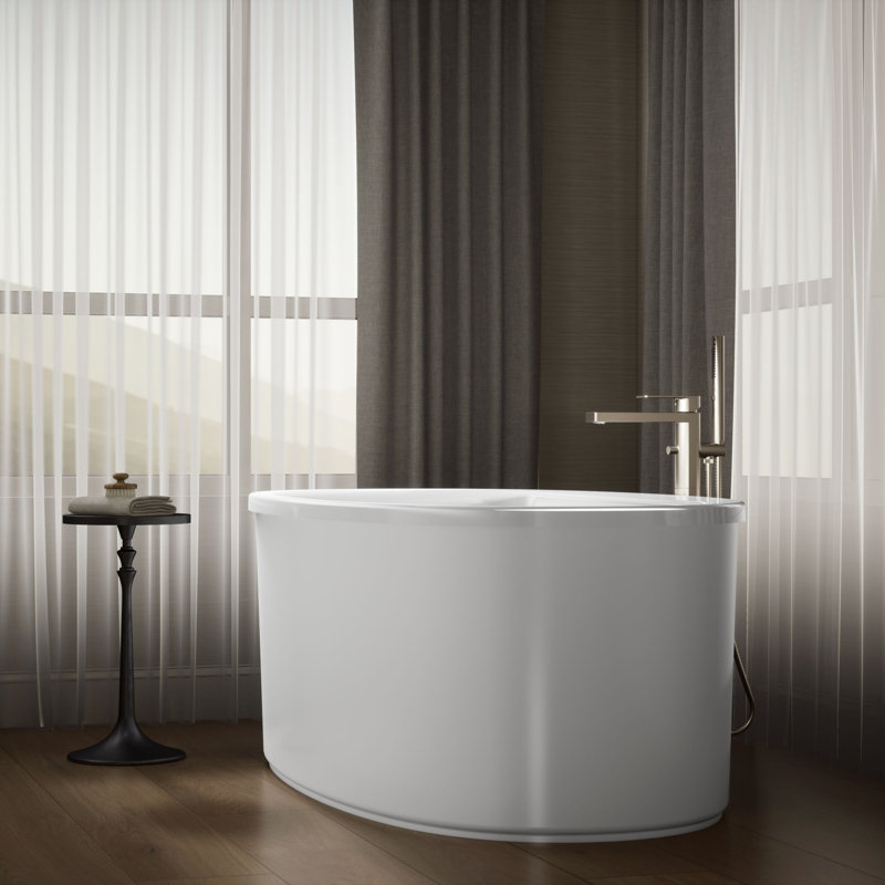 Sunstruck® 65.5" x 35.5" Freestanding Soaking Acrylic Bathtub with Heater, Biscuit