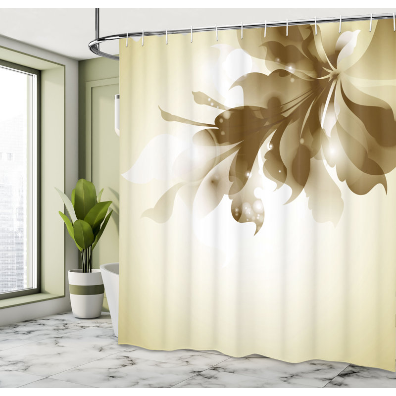  Rideau de douche simple bleu à fleurs ombrées, H 69 po x l 70 po, Sépia / crème