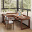 Nordic Style Brown Pine L-Shaped Corner Desk, Solid Wood Office Writing Table for Bedroom & Study-1537726514