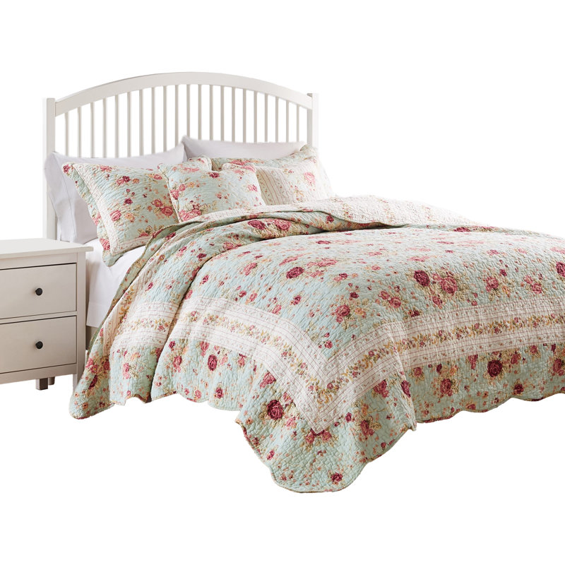Rosle, Bleu / floral multicolore, Courtepointe pour très grand lit + 2 tailles déc