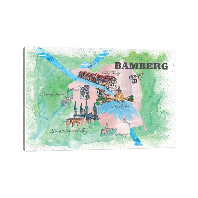 Bamberg, Germany Travel Poster by Markus & Martina Bleichner - Wrapped Canvas Gallery-Wrapped Canvas Giclée