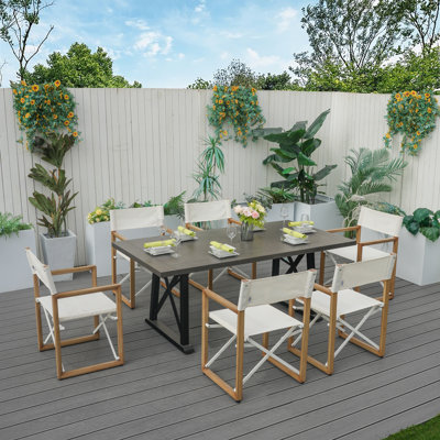 Ensemble repas pour 6 personnes avec chaises pliantes en aluminium et table rectangulaire en fer 