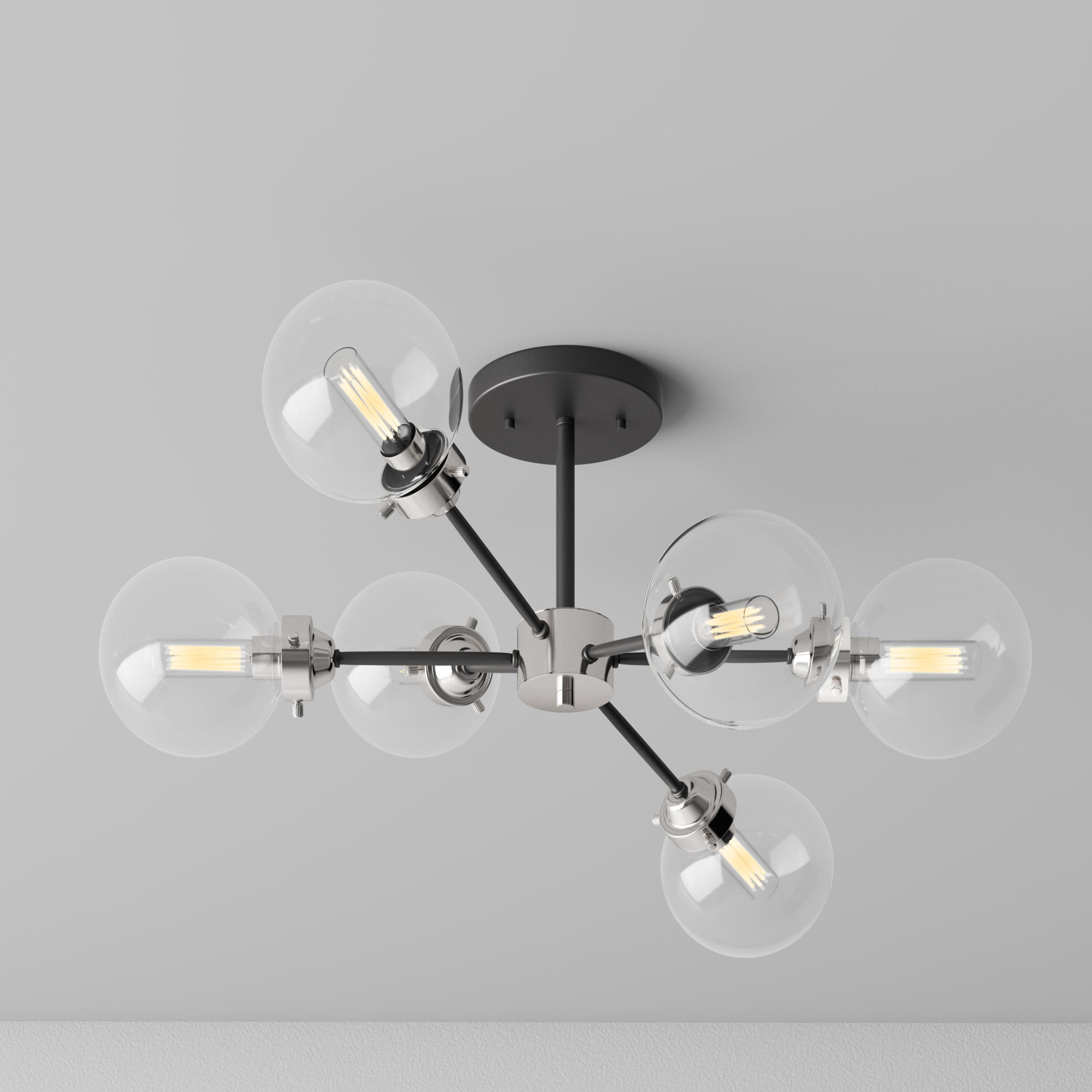 Blevins Glass Semi Flush Mount, 12.25" H x 25" W x 25" D, Satin Nickel
